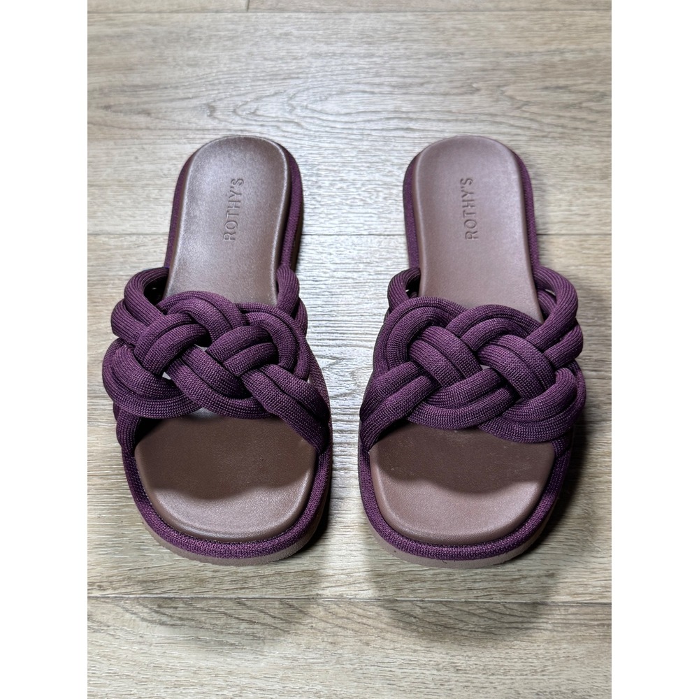 Rothys The Knot Slide Sangria Purple Braided Knit Sandals Womens 10.5